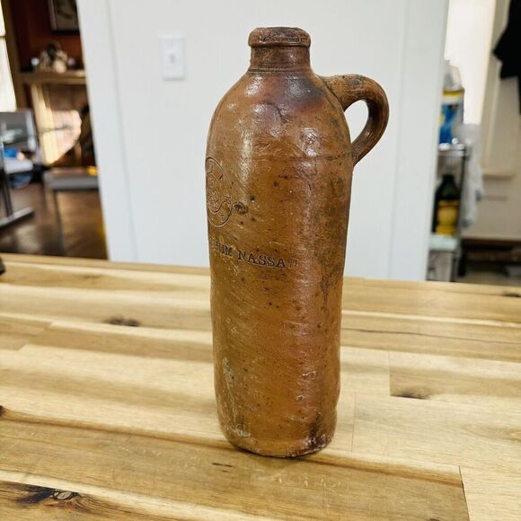 Antique 1800s German Nassau Selters Stoneware Clay Bottle Jug salt glaze stamped - Picture 1 of 9